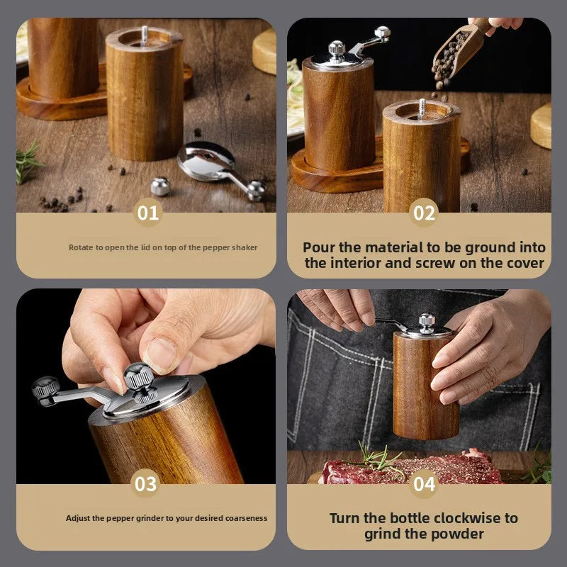 Wooden Manual Salt Pepper Grinder Hand Crank Spice Mill Refillable Qme