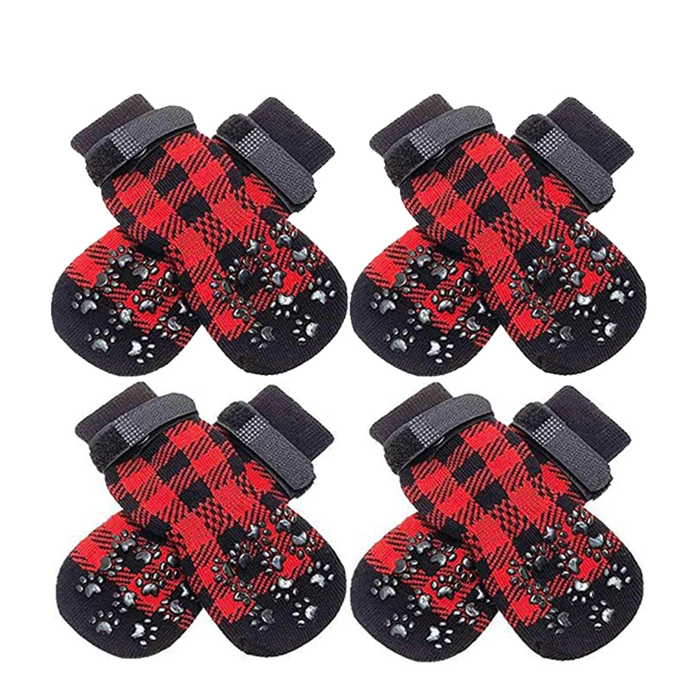 4PCS/Set Pet Socks Foot Cover Cat And Dog Socks Outdoor Non-Slip Waterproof Shoes Large And Small Dog Shoes Qme Red M