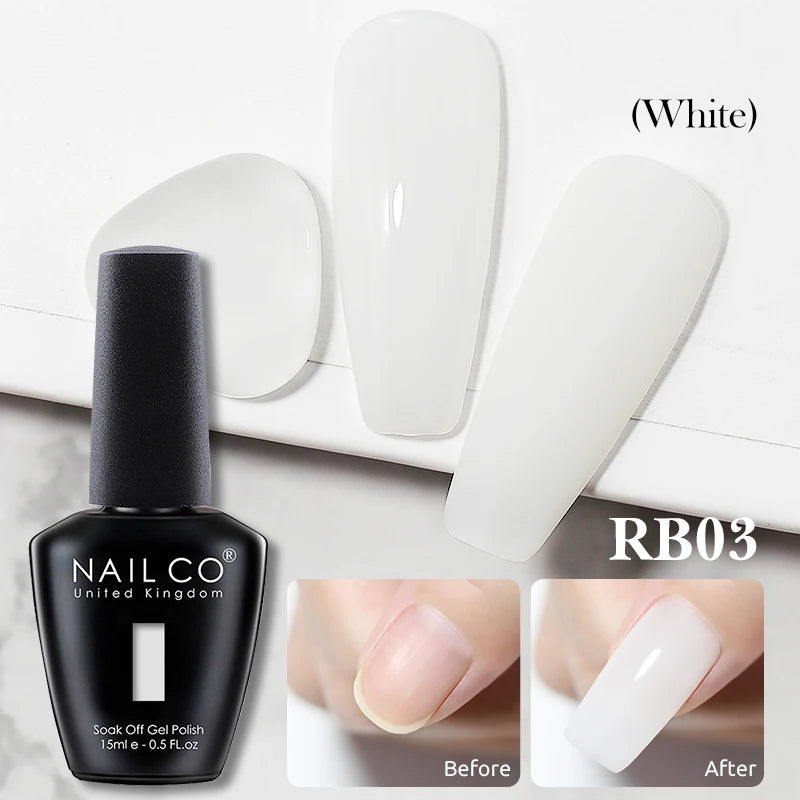 NAILCO Rubber Base Gel Polish Milky Pink Jelly White Beige 6Colors