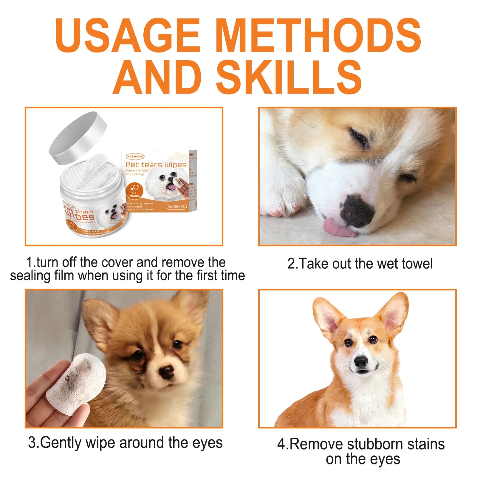 Pet Eye Cleaning Wipe Quickly Removing Tear Mark Stain Whitening Relieve Eye Discomfort Eliminate Odor Pets Grooming Wet Tissues Qme