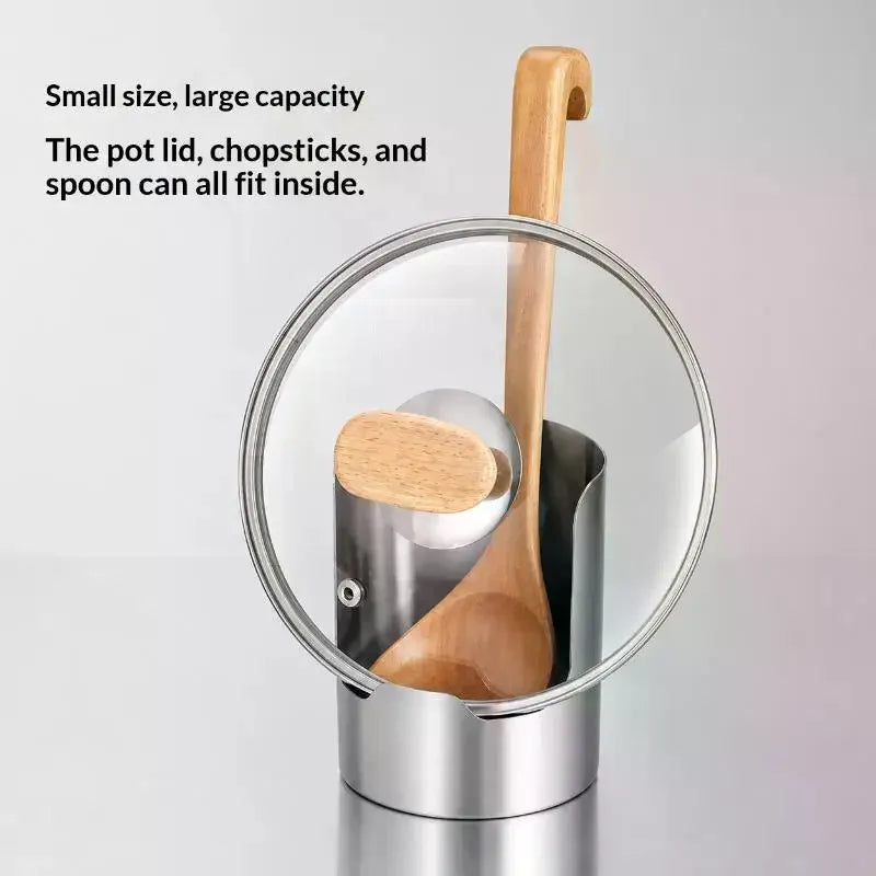 Non-slip Stainless Steel Spoon Holder Heat-Resistant Stable Spatula Holder Easy To Clean Stainless Steel Pot Lid Storage Rack Qme