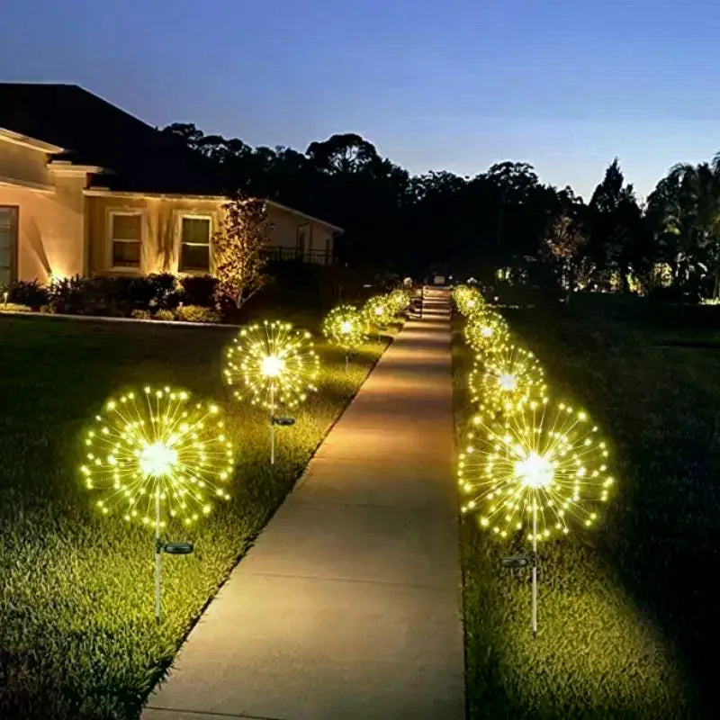 Outdoor Waterproof LED Solar Firework Lights Waterproof Garden Stake Fairy Lights For Pathway Yard Balcony Lawn Patio Qme