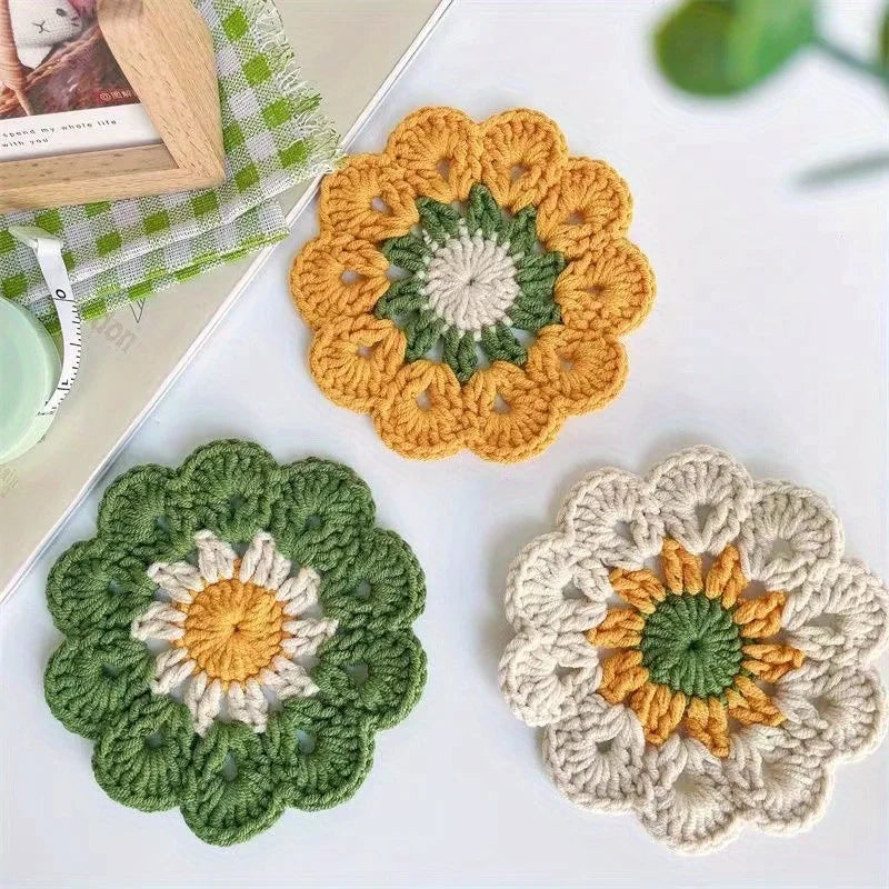 3pcs 100% handmade crochet coasters, ladies' fun gift, cute 3-piece coaster set Qme