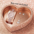 5PCS Luxury Women Roma Dial Quartz Watch Fashion Diamond Ladies Wristwatch Jewelry Set (Without Box) Qme Rose No