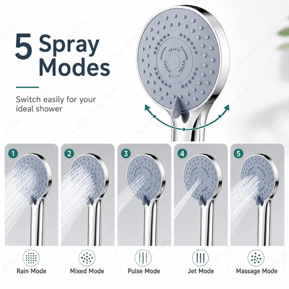 5 Settings High Pressure Portable Shower Head Water Saving Design 1/2/3Pcs Replacement Nozzle For Household Bathroom Shower Qme