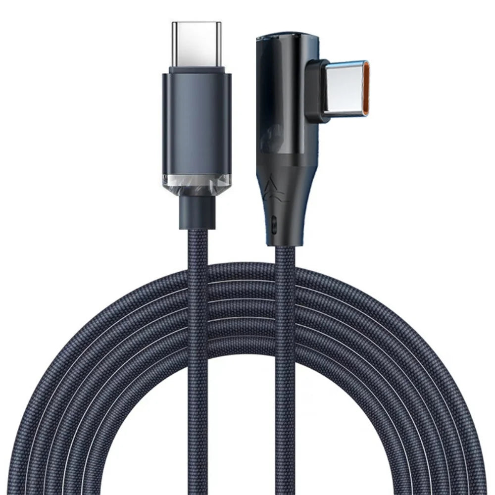 120W 90 Degree Elbow USB C Cable PD Fast Charging Phone Charger Wire Type C Quick Charge Cable For iPhone Samsung Xiaomi Huawei Qme Black 0.25m