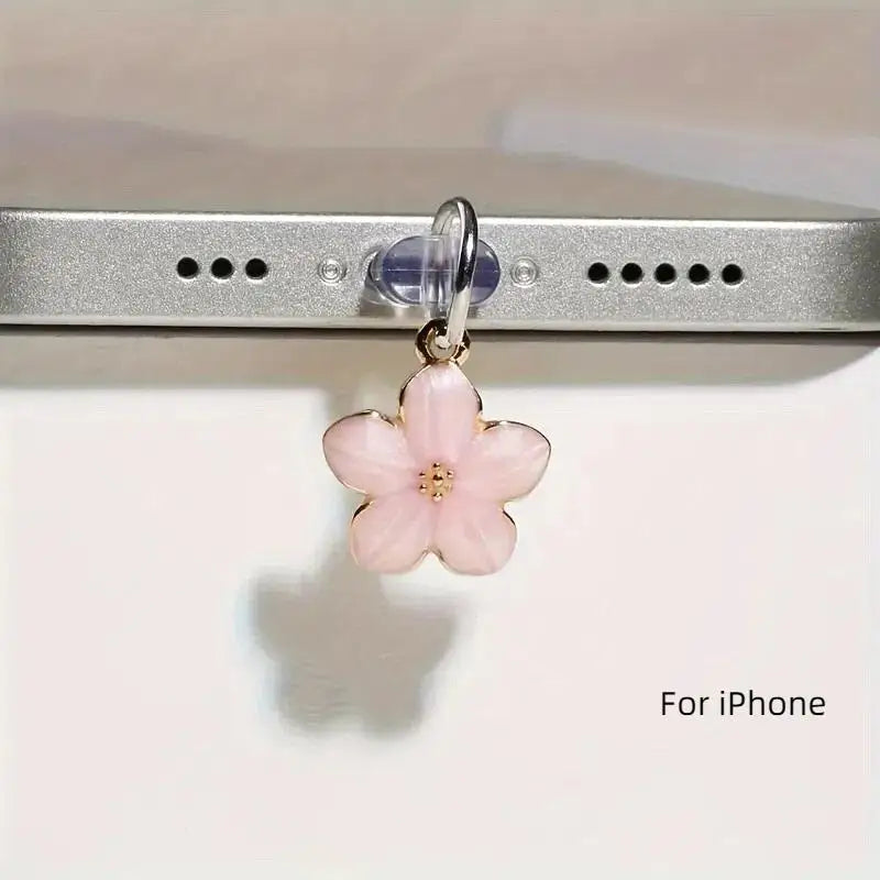 CC11Sakura Flowers Phone Dust Plug Accessories Decoration Hanging Qme A1 For IPhone