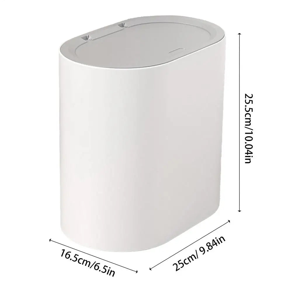NEW Bathroom Trash Can With Lid Trash Bin Press Top Waste Basket Stylish Slim Garbage Can Compact Spaces Wastebasket For Kitchen Qme White