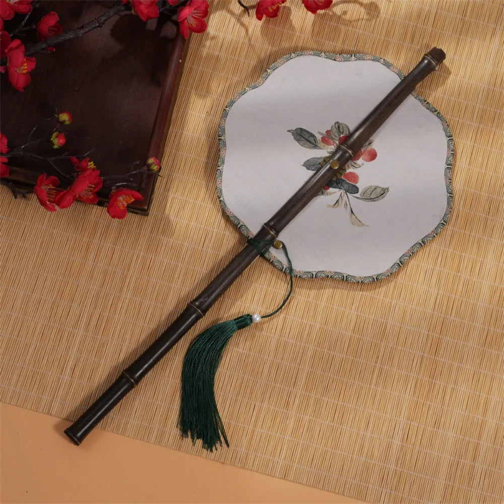Classical Ancient Style Chinese Bamboo Waist Fan Rollable Foldable Long Handle Fan with Tassel Decorative Group Fan Gifts Qme