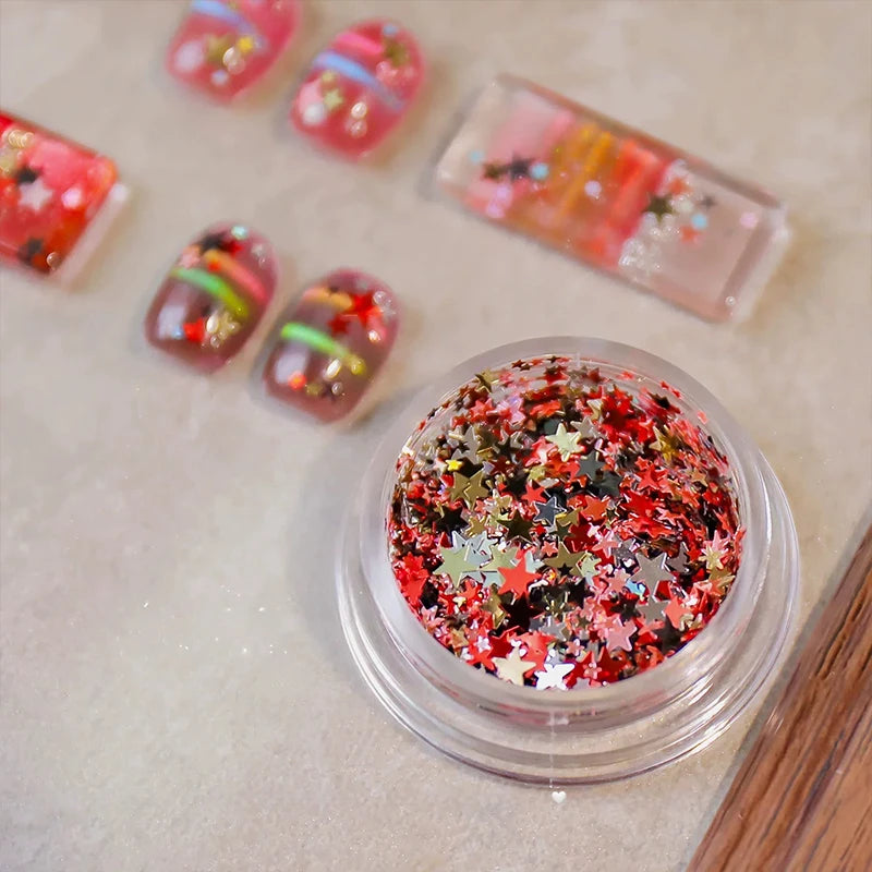 1 2 Boxes Mixed-size Holographic Star Laser Glitter Nail Stickers Qme