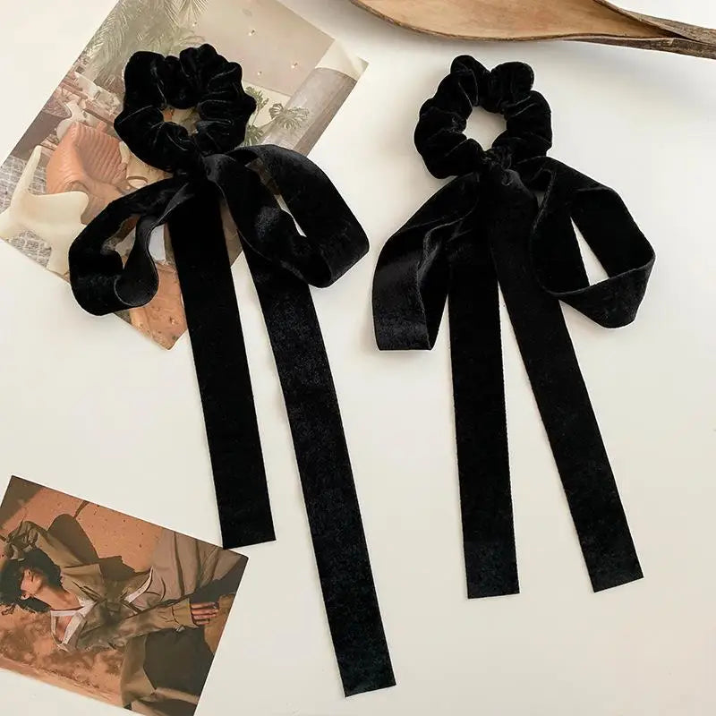 Fashion Vintage Black Velvet Bow Hair Ribbon Scrunchie Women Girls Qme