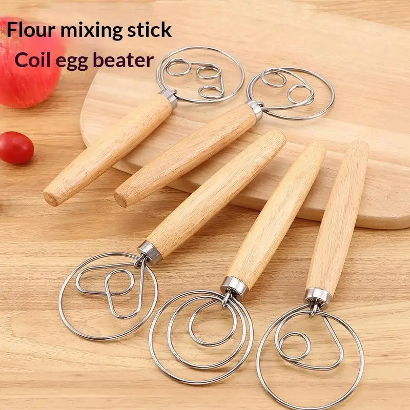 Stainless Steel Dough Whisk With Smooth Wooden Handle Sourdough & Bread Mixing Danish Dough Whisk Bread Tools Qme