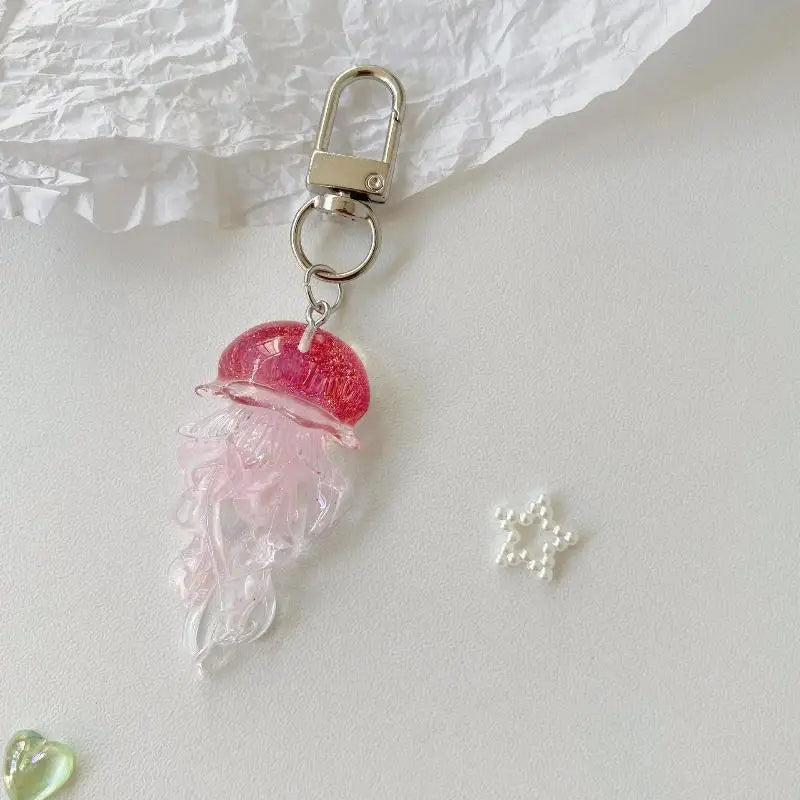 Creative Jelly Color Jellyfish Charm Keychain Y2K Beaded Pendant Phone Chain Car Hanging Decoration Bag Pendants Ornament Gifts Qme A13