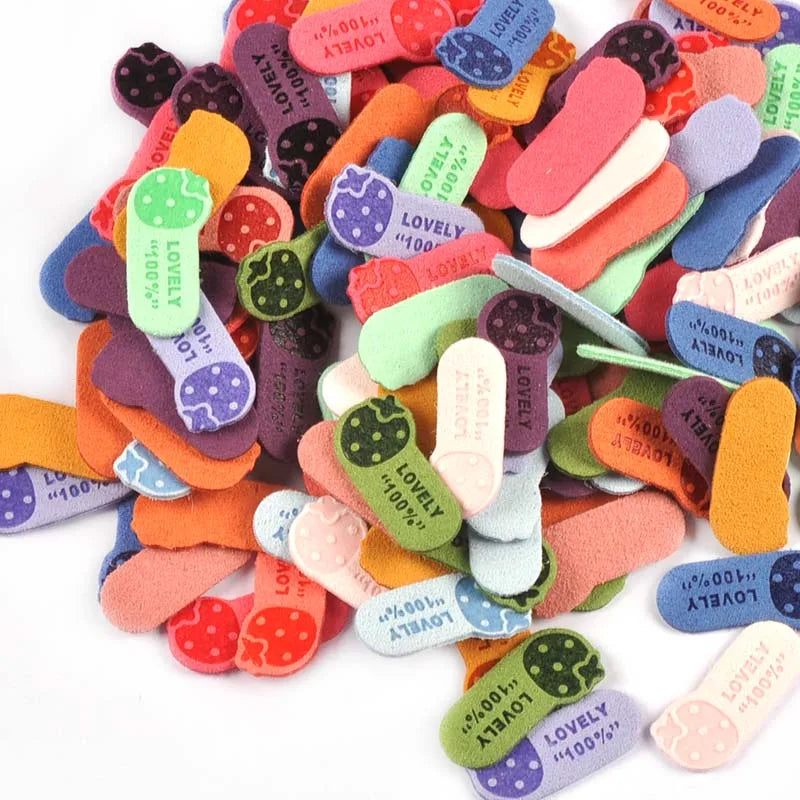 30Pcs 13.5x29mm Lovely Strawberry Pattern Embossed Labels For Sewing Accessories Kids DIY Clothes Handmade Crafts Garment Tags Qme Random mixed