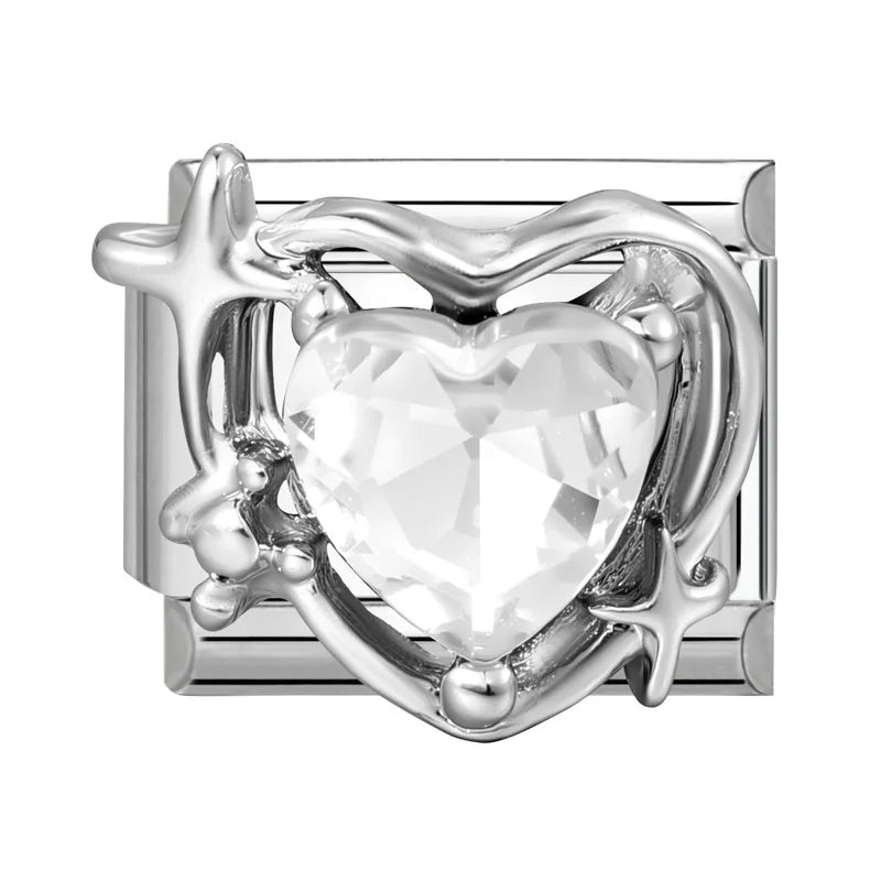 2026 Women Romantic Heart Shiny CZ Pattern Italian Charm Links Fit