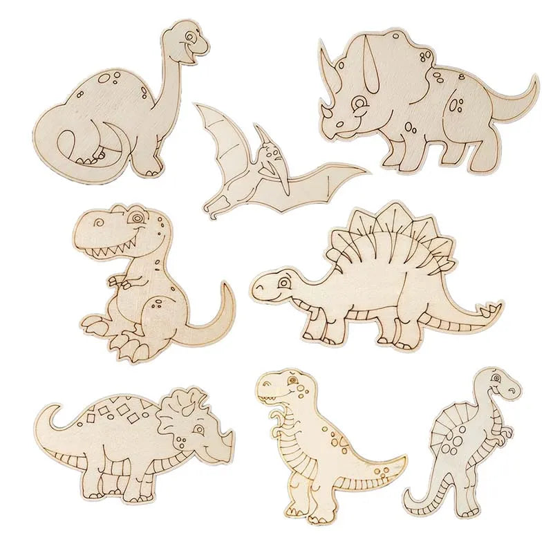 5Pcs Hand Coloring Blank Wooden Pieces Foor Children Handmade Toys Cartoon Dinosaur Wood Crafts Home Ornaments Decor c3542 Qme