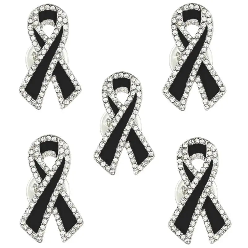 1/3/5Pcs Black Rhinestones Ribbon Brooch Funerals Memorial Pin For Woman Men Suit Dress Shirt Accessories Mourning Badge Qme A3