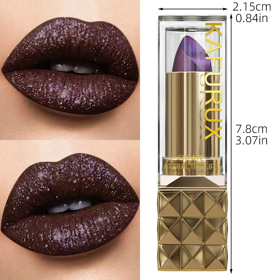 Sexy Glitter Shiny Red Lipstick Pearlescent Lip Tint Long Lasting Qme