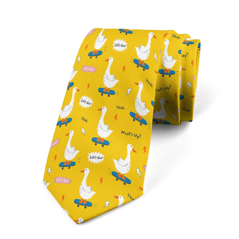 Cartoon Duck 3D Printed Tie Unisex Yellow Novelty Fashion Business Qme style10