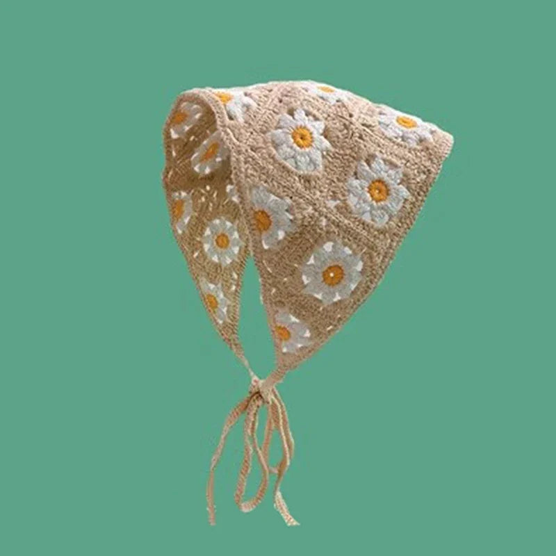 Korean Sweet Cute Handmade Crochet Hollow Triangle Headband Towel Women Spring and Summer Travel Literary Photo Hair Scarf Qme JKQ