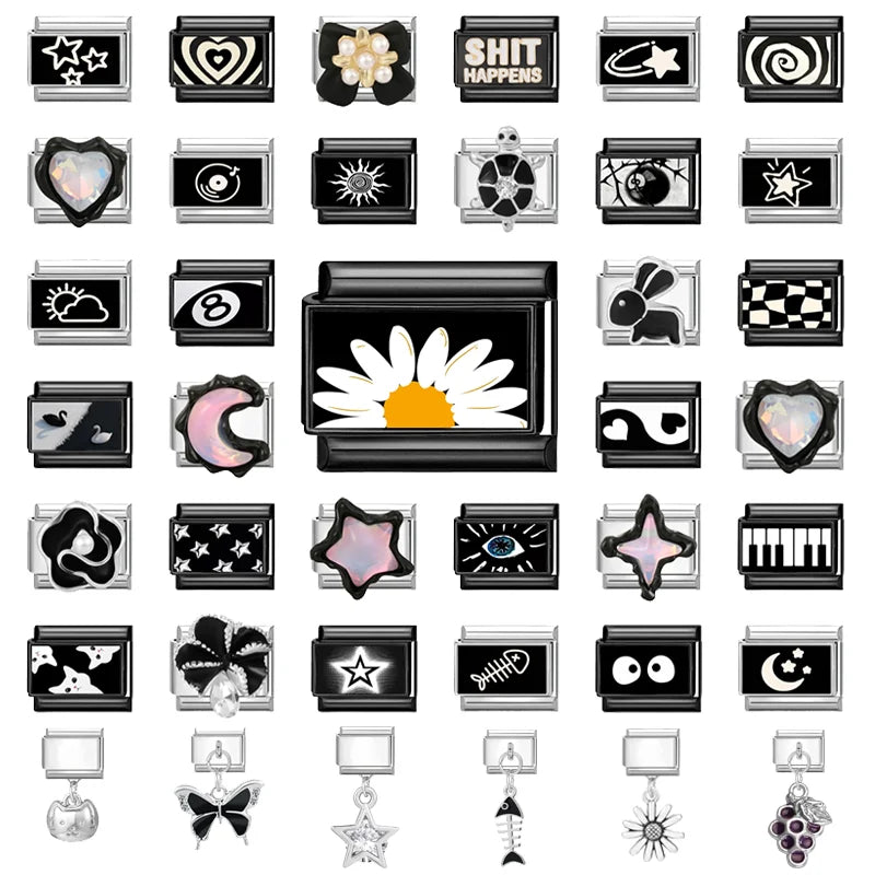Fashion Women's Daisy Sun Stars NO.8 Ball Italian Charm Links Fit 9mm Bracelet Stainless Steel Jewelry Making DIY Bracelet Gifts Qme