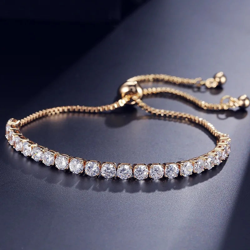 1-2 pieces Women's Geometric Round 4mm Zircon Bracelet Adjustable Slider Chain Versatile Fashion Jewelry Qme