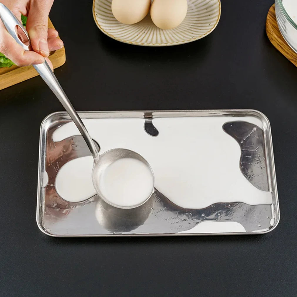 Metal Food Serving Plate Rectangle Stainless Steel Tray Home Dishes Qme