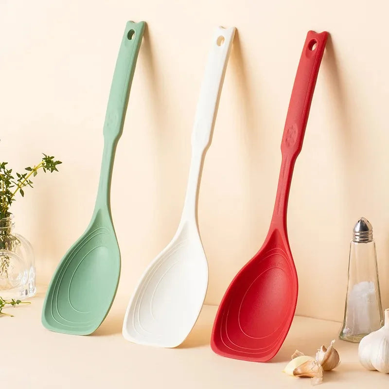 Multifunctional Silicone Spatula Spoon Comfortable Grip Non-slip Handle Cookware Mixing Spoon Silicone Tableware Spoon Qme