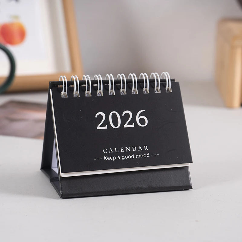 2026 Mini Desk Calendar Desktop Notepad Ornament Cute Simple Calendar,Christmas New Year Gift, Daily Planner Table Calendar Qme Black Short Style