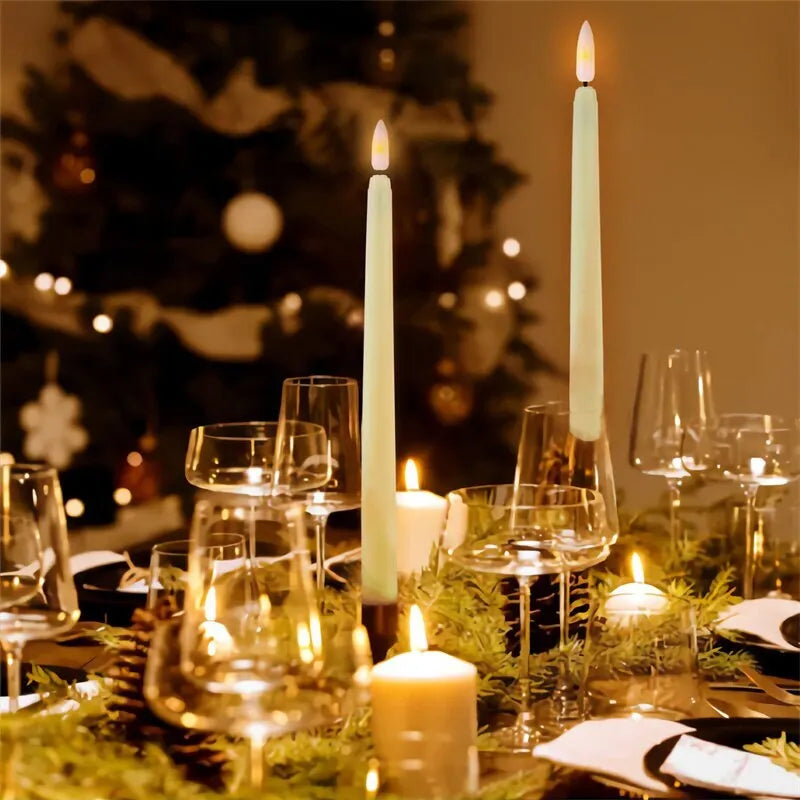 LED Flameless Flickering Taper Candles 3D Wick Candles Lamp with Remote Control Tea Lights Wedding Home Decor Battery Operated Qme