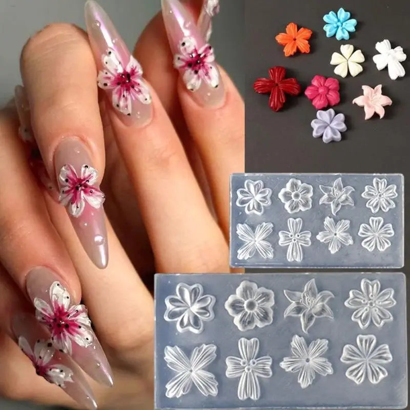 3D Silicone Flower Nail Art Mold Reusable Petal Template Salon Design Qme