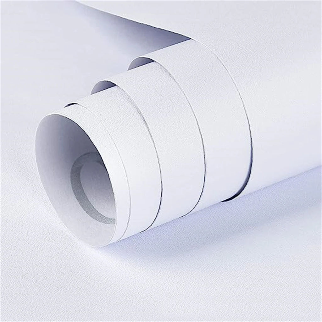 40CM Pure White Color Matte Frosted Wallpaper Waterproof Moisture Proof Peel and Stick Wall Stickers for DIY Home Decoration Qme white 40cmx10m