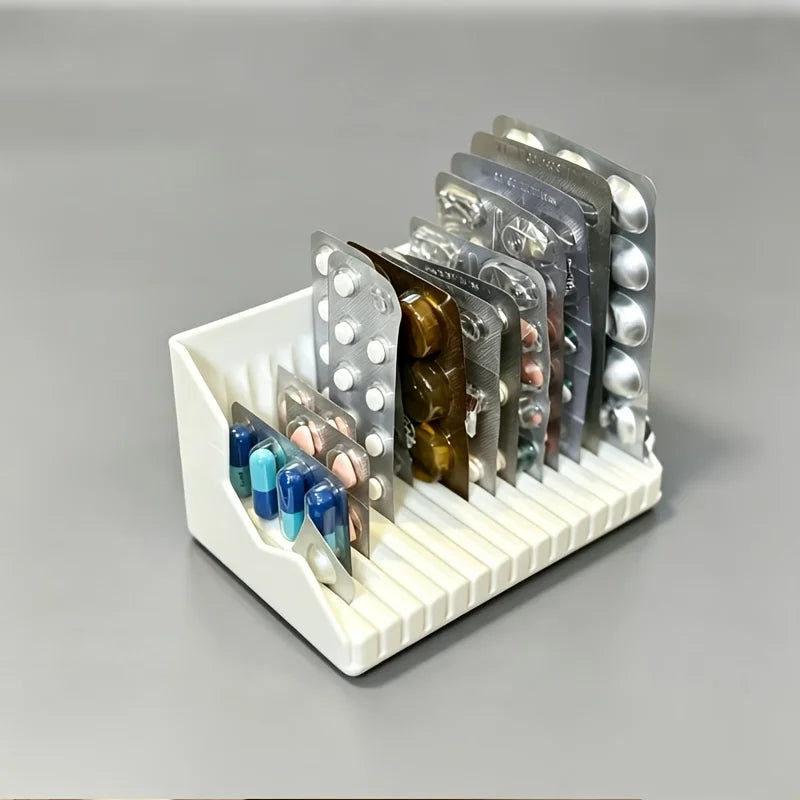 Vertical Blister Pill Card Organizer Tray, 15 Slots 8mm Slot Medicine Strip Storage Holder,Desktop Pharmacy Medication Rack Qme