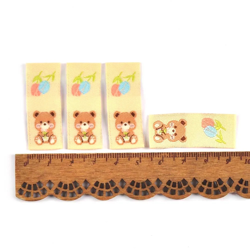 50Pcs Kawai Bear Embroidery Brown Labels For Knitted Hats Bag Shoes Sewing Garment Accessories DIY Tags Crafts Handmade Supplies Qme 5
