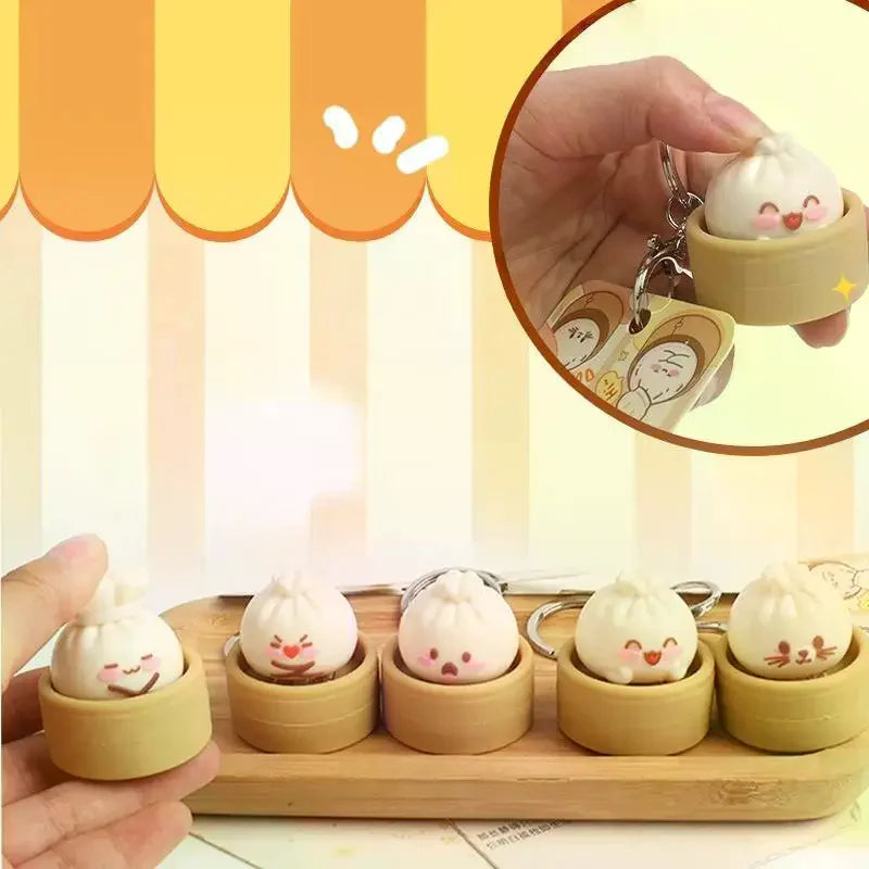 1/2Pcs Decompression Bun Clicker Keychain Mini Steamed Bun Stress Relief Toy Pendant Backpack Hanging Decoration Qme