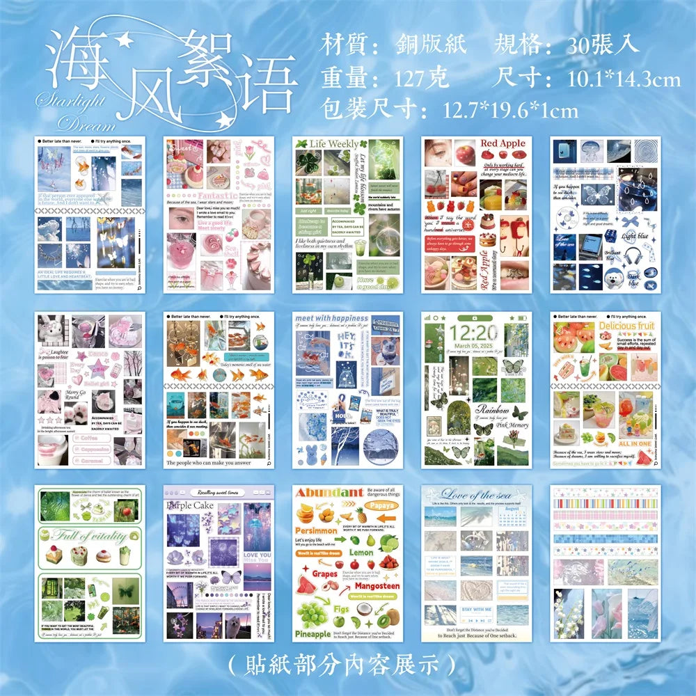 30 Sheets Y2K Style Cut Film Sticker Book Japanese Stationery Stickers Journal Handbook Scrapbooking Kawaii Aesthetic Sticker Qme D