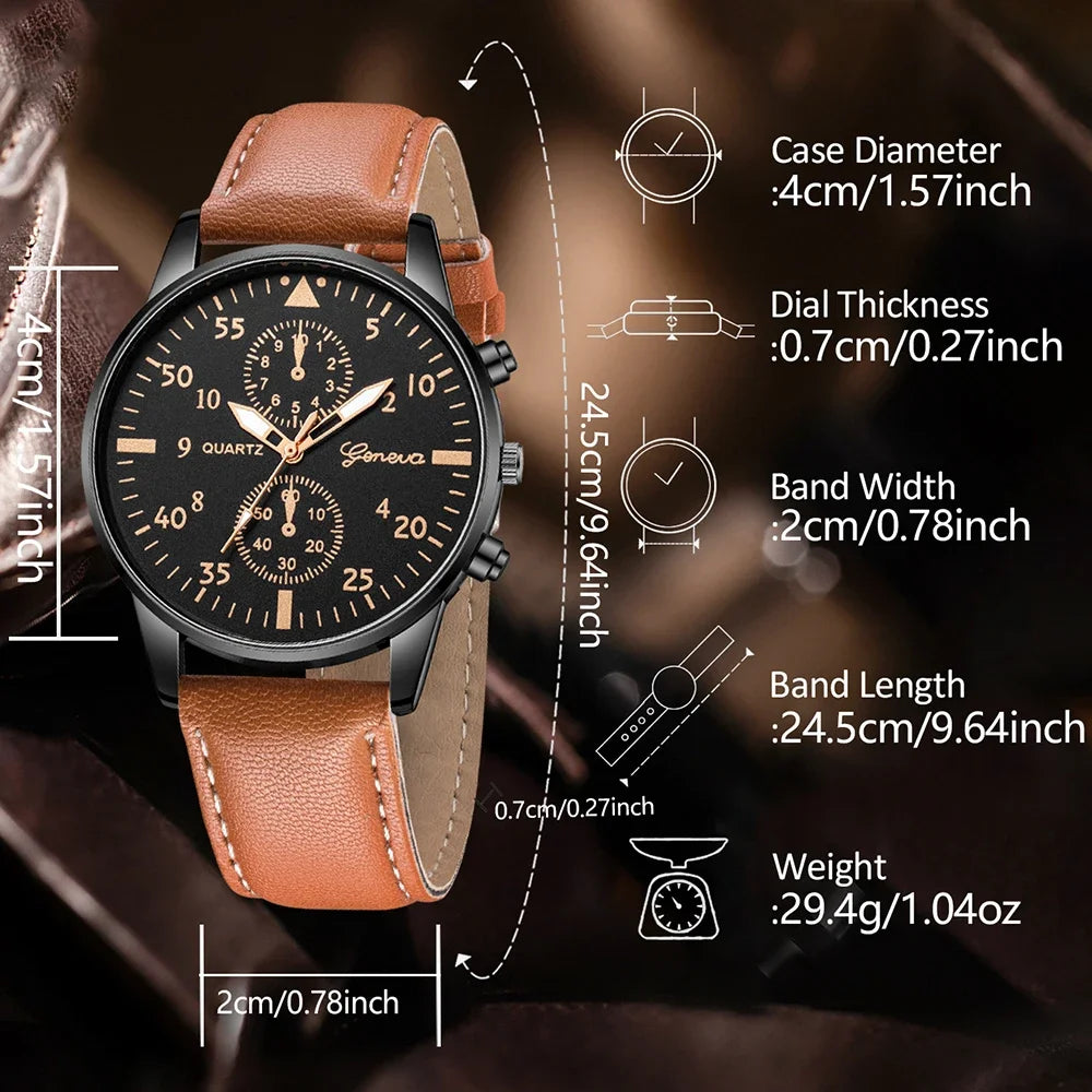 2026 3pcs men's three eye business casual trendy belt quartz watch high-end atmospheric watch Qme