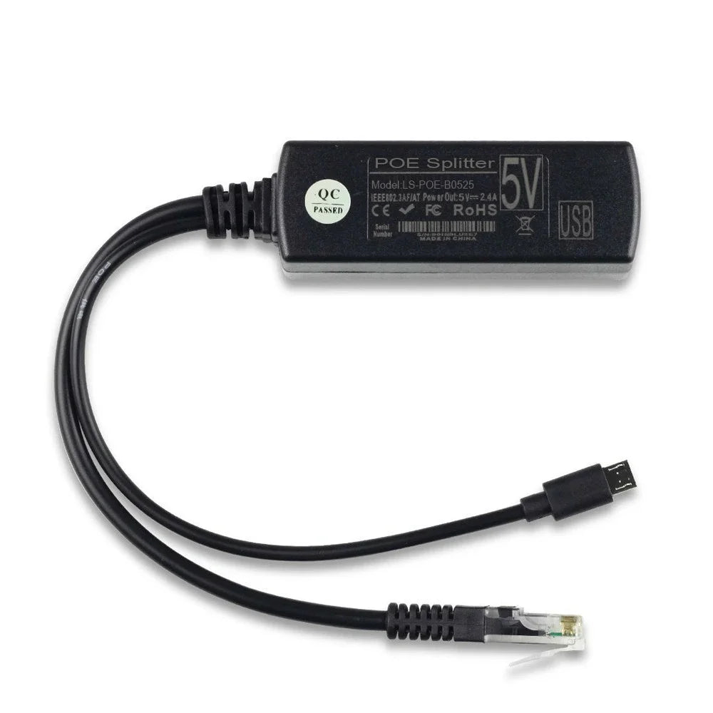 IEEE 802.3af Micro USB Active PoE Splitter Power Over Ethernet 48V to 5V 2.4A for Tablets Dropcam or Raspberry Pi Qme