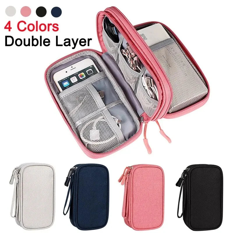 Portable Travel Digital Product Storage Bag Organizer Multi-layer Headset Cable Handbag Charging Treasure USB Data Cable Bag Qme