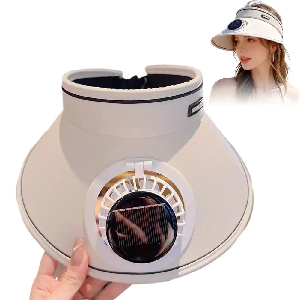 Outdoor Visor Hat Powered Fan Empty Sunshade Beach Sun Visors Men Qme Beige One size