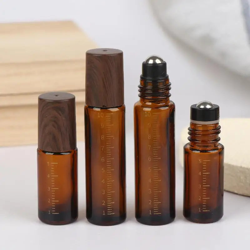 Glass Roll Bottles Plastic Wood Grain Cap Sample Roller Ball Vials Qme