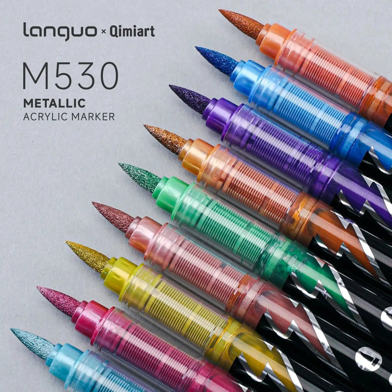 Languo 48 Colors Metallic Acrylic Marker Pen Set, Brush Tip,For Student DIY Graffiti Hand Drawn Paint Pens Stationery Qme