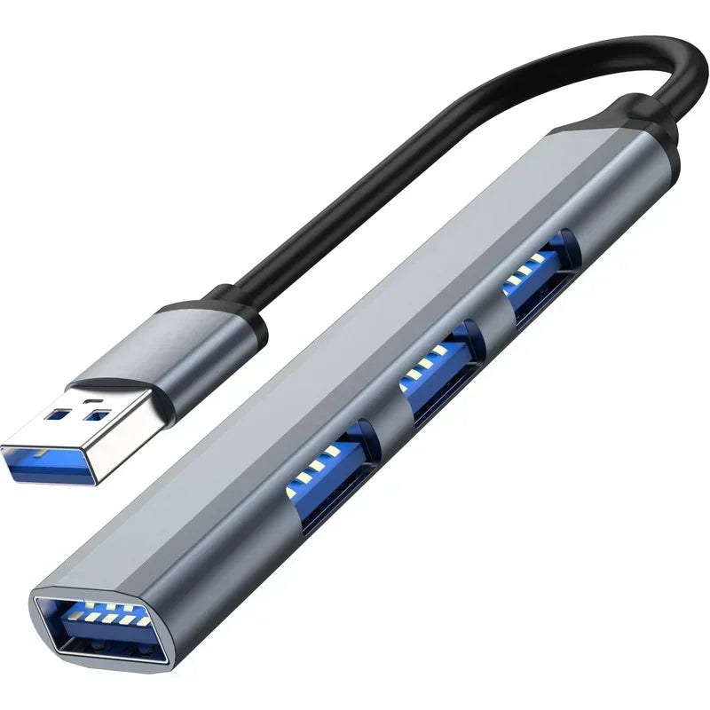 4 Ports USB 3.0 Hub Mini Aluminum Alloy Quick Charger Adapter Splitter Portable 5Gbps Power Supply HUB for Laptop Mouse USB Hub Qme USB grey