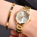 Ladies Fashion Simple Digital Alloy With Quartz Watch LOVE Bracelet 2pcs Set Qme gold set