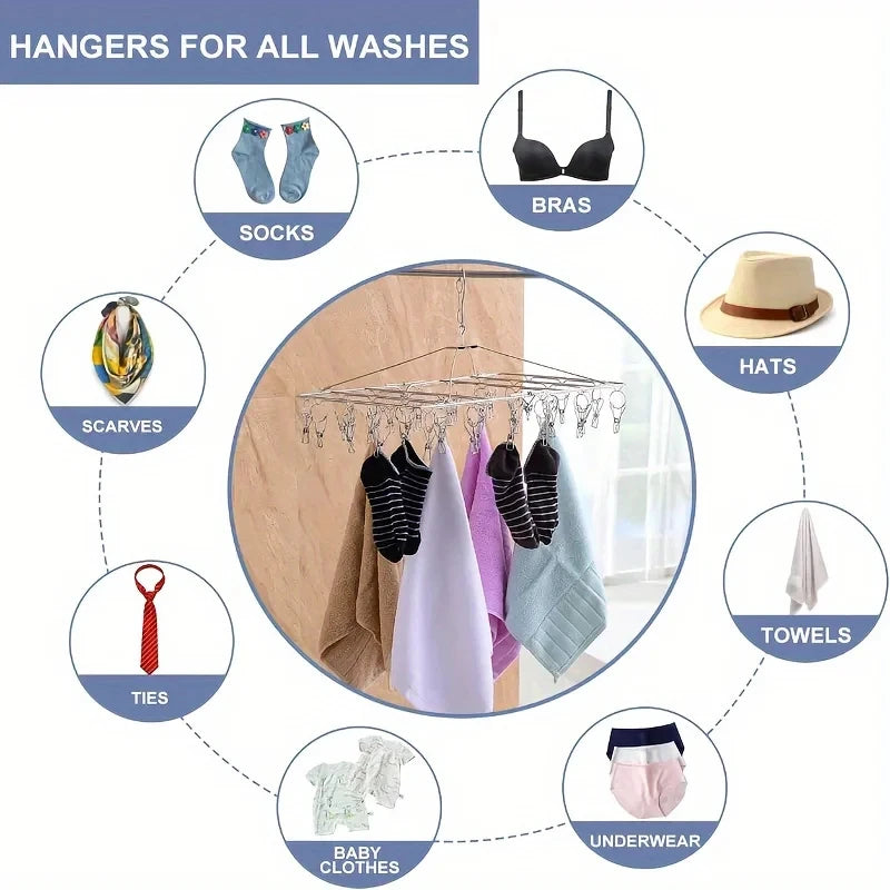 Stainless Steel Windproof Clothespin Laundry Hanger Bra Sock Towel Clothesline Hook Clothes Rack Peg Dryer Airer Drying Qme