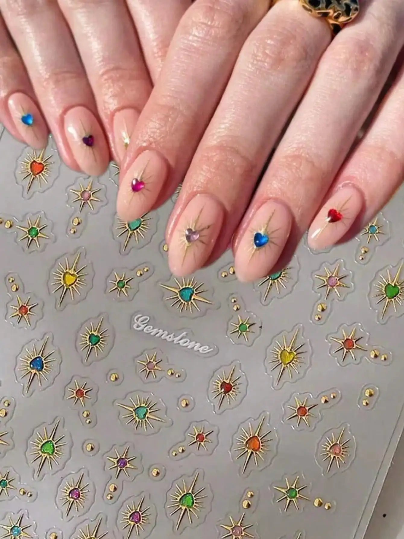 5D Embossed Jelly Peach Golden Silvery Star Laser Colorful Nail Art Qme