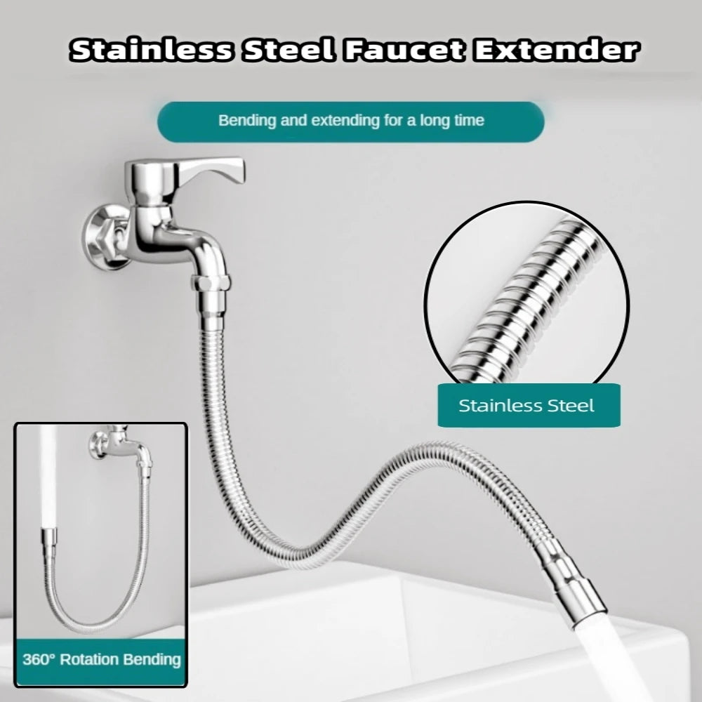 1Pcs Stainless Steel Faucet Extender 360 º All-round Adjustment of Water Level Extension Hose Kitchen Shower Home Accessories Qme 20cm