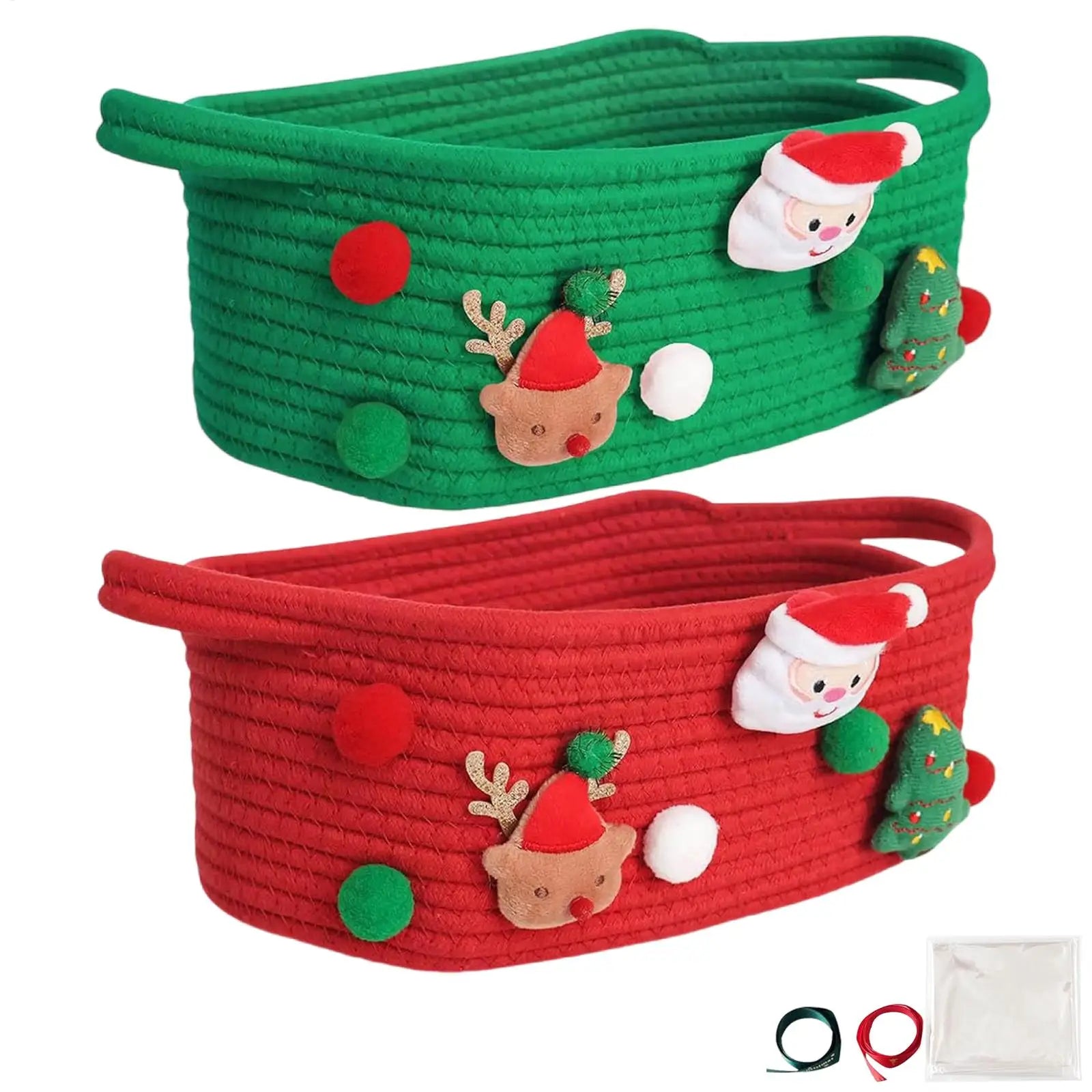 Cotton Basket Christmas Woven Storage Basket with Handles Organizer Bin for Home Kitchen Entryway Bedroom Bathroom Playroom Qme