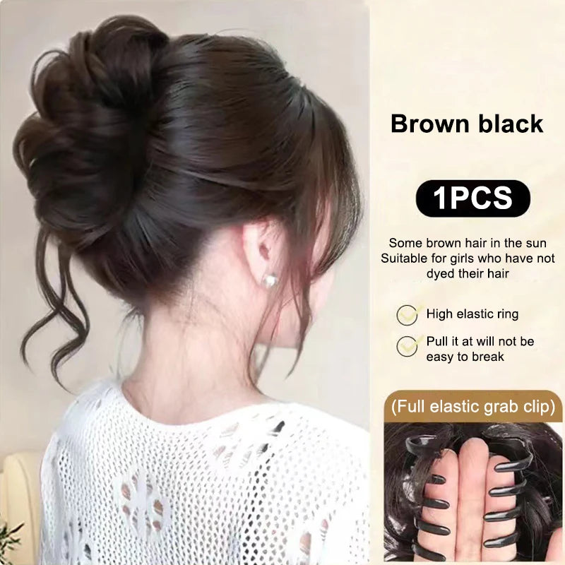 Women's Hair Wig Bun Fake Fluffy Volumizing Realistic Chicken Coop Qme Black and Brown