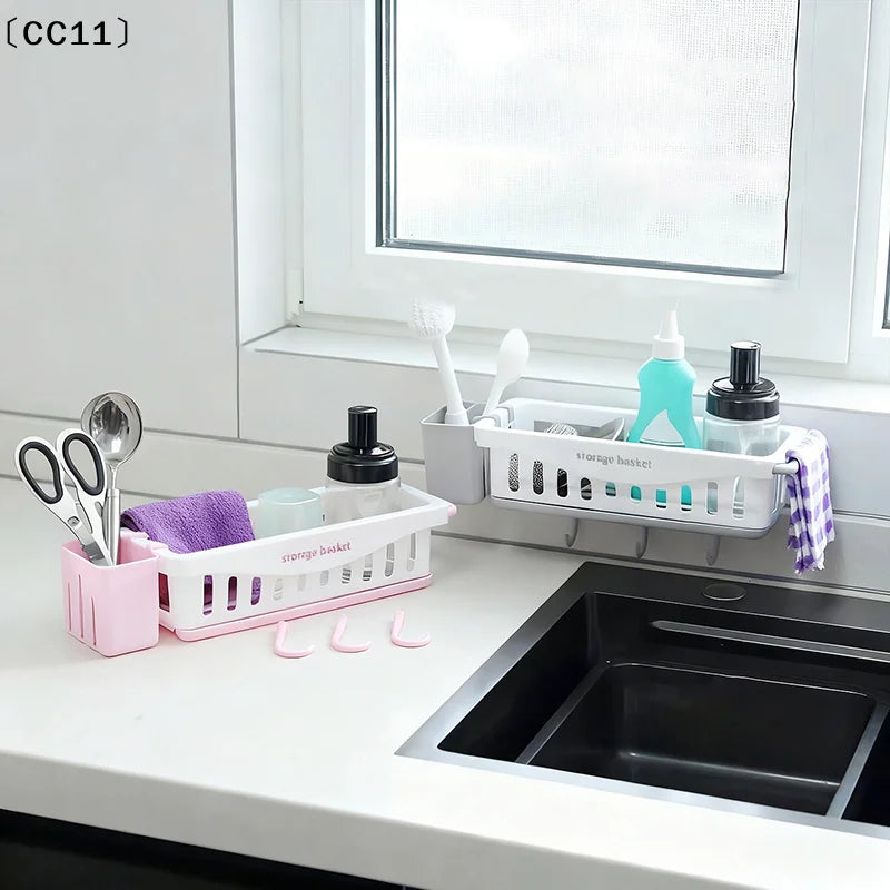 Multifunctional No-drill Scouring Pad Sponge Draining Storage Rack Qme